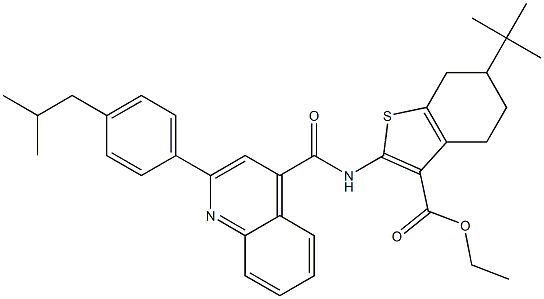 ethyl 6-tert-butyl-2-[[2-[4-(2-methylpropyl)phenyl]quinoline-4-carbonyl]amino]-4,5,6,7-tetrahydro-1-benzothiophene-3-carboxylate Struktur