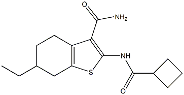 2-(cyclobutanecarbonylamino)-6-ethyl-4,5,6,7-tetrahydro-1-benzothiophene-3-carboxamide Struktur