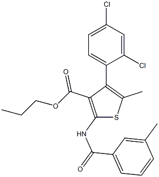 propyl 4-(2,4-dichlorophenyl)-5-methyl-2-[(3-methylbenzoyl)amino]thiophene-3-carboxylate Struktur