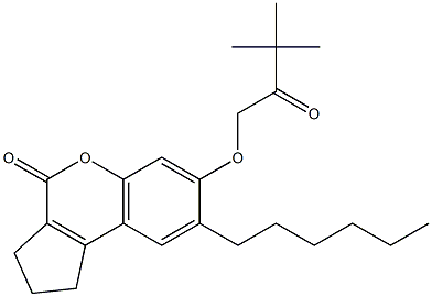 7-(3,3-dimethyl-2-oxobutoxy)-8-hexyl-2,3-dihydro-1H-cyclopenta[c]chromen-4-one Struktur