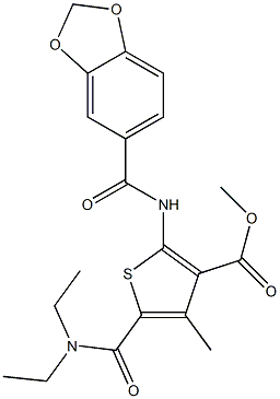 methyl 2-(1,3-benzodioxole-5-carbonylamino)-5-(diethylcarbamoyl)-4-methylthiophene-3-carboxylate Struktur