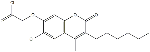 6-chloro-7-(2-chloroprop-2-enoxy)-3-hexyl-4-methylchromen-2-one Struktur