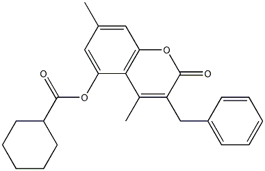 (3-benzyl-4,7-dimethyl-2-oxochromen-5-yl) cyclohexanecarboxylate Struktur