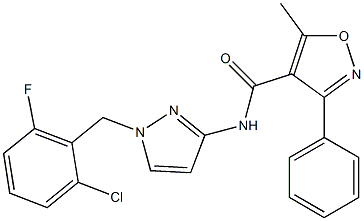 N-[1-[(2-chloro-6-fluorophenyl)methyl]pyrazol-3-yl]-5-methyl-3-phenyl-1,2-oxazole-4-carboxamide Struktur