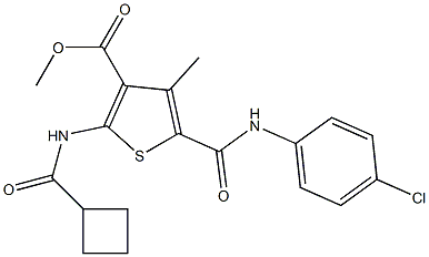 methyl 5-[(4-chlorophenyl)carbamoyl]-2-(cyclobutanecarbonylamino)-4-methylthiophene-3-carboxylate Struktur