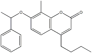 4-butyl-8-methyl-7-(1-phenylethoxy)chromen-2-one Struktur