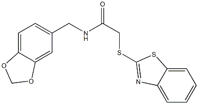 N-(1,3-benzodioxol-5-ylmethyl)-2-(1,3-benzothiazol-2-ylsulfanyl)acetamide Struktur