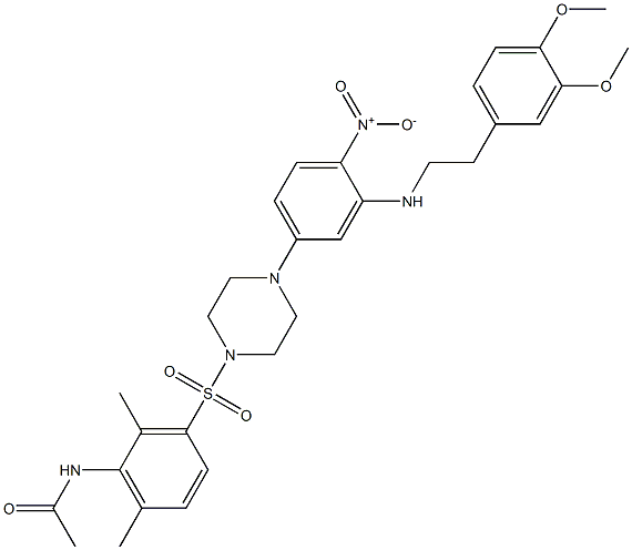 N-[3-[4-[3-[2-(3,4-dimethoxyphenyl)ethylamino]-4-nitrophenyl]piperazin-1-yl]sulfonyl-2,6-dimethylphenyl]acetamide Struktur