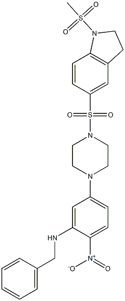 N-benzyl-5-[4-[(1-methylsulfonyl-2,3-dihydroindol-5-yl)sulfonyl]piperazin-1-yl]-2-nitroaniline Struktur