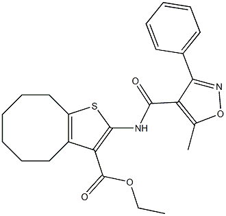 ethyl 2-[(5-methyl-3-phenyl-1,2-oxazole-4-carbonyl)amino]-4,5,6,7,8,9-hexahydrocycloocta[b]thiophene-3-carboxylate Struktur