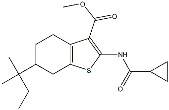 methyl 2-(cyclopropanecarbonylamino)-6-(2-methylbutan-2-yl)-4,5,6,7-tetrahydro-1-benzothiophene-3-carboxylate Struktur