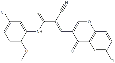 (E)-N-(5-chloro-2-methoxyphenyl)-3-(6-chloro-4-oxochromen-3-yl)-2-cyanoprop-2-enamide Struktur