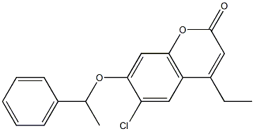 6-chloro-4-ethyl-7-(1-phenylethoxy)chromen-2-one Struktur