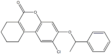 2-chloro-3-(1-phenylethoxy)-7,8,9,10-tetrahydrobenzo[c]chromen-6-one Struktur