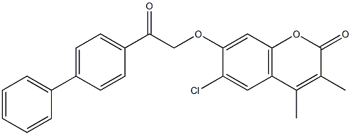 6-chloro-3,4-dimethyl-7-[2-oxo-2-(4-phenylphenyl)ethoxy]chromen-2-one Struktur