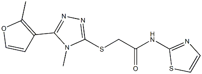 2-[[4-methyl-5-(2-methylfuran-3-yl)-1,2,4-triazol-3-yl]sulfanyl]-N-(1,3-thiazol-2-yl)acetamide Struktur