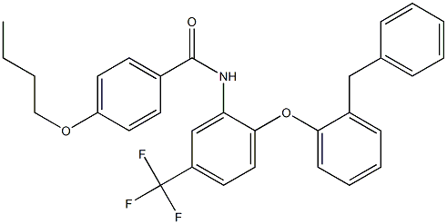 N-[2-(2-benzylphenoxy)-5-(trifluoromethyl)phenyl]-4-butoxybenzamide Struktur