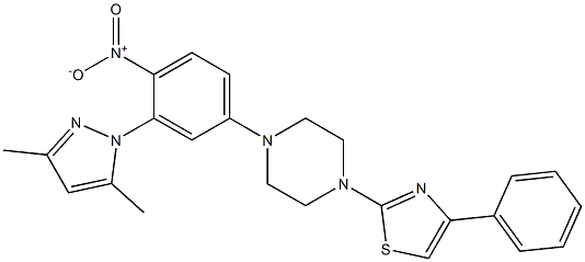 2-[4-[3-(3,5-dimethylpyrazol-1-yl)-4-nitrophenyl]piperazin-1-yl]-4-phenyl-1,3-thiazole Struktur