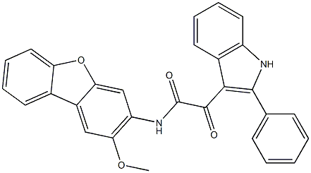 N-(2-methoxydibenzofuran-3-yl)-2-oxo-2-(2-phenyl-1H-indol-3-yl)acetamide Struktur