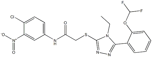 N-(4-chloro-3-nitrophenyl)-2-[[5-[2-(difluoromethoxy)phenyl]-4-ethyl-1,2,4-triazol-3-yl]sulfanyl]acetamide Struktur