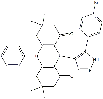 9-[5-(4-bromophenyl)-1H-pyrazol-4-yl]-3,3,6,6-tetramethyl-10-phenyl-4,5,7,9-tetrahydro-2H-acridine-1,8-dione Struktur