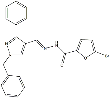 N-[(E)-(1-benzyl-3-phenylpyrazol-4-yl)methylideneamino]-5-bromofuran-2-carboxamide Struktur