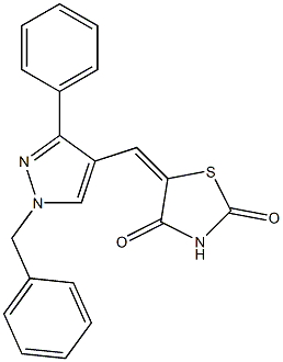 (5E)-5-[(1-benzyl-3-phenylpyrazol-4-yl)methylidene]-1,3-thiazolidine-2,4-dione Struktur