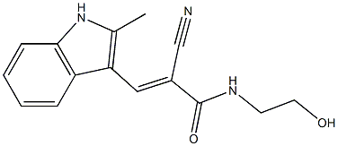 (E)-2-cyano-N-(2-hydroxyethyl)-3-(2-methyl-1H-indol-3-yl)prop-2-enamide Struktur