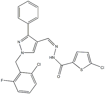 5-chloro-N-[(Z)-[1-[(2-chloro-6-fluorophenyl)methyl]-3-phenylpyrazol-4-yl]methylideneamino]thiophene-2-carboxamide Struktur