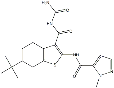 N-[6-tert-butyl-3-(carbamoylcarbamoyl)-4,5,6,7-tetrahydro-1-benzothiophen-2-yl]-2-methylpyrazole-3-carboxamide Struktur