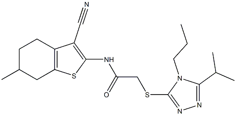 N-(3-cyano-6-methyl-4,5,6,7-tetrahydro-1-benzothiophen-2-yl)-2-[(5-propan-2-yl-4-propyl-1,2,4-triazol-3-yl)sulfanyl]acetamide Struktur