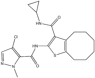 4-chloro-N-[3-(cyclopropylcarbamoyl)-4,5,6,7,8,9-hexahydrocycloocta[b]thiophen-2-yl]-2-methylpyrazole-3-carboxamide Struktur