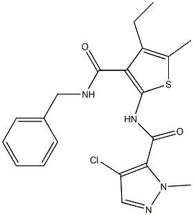 N-[3-(benzylcarbamoyl)-4-ethyl-5-methylthiophen-2-yl]-4-chloro-2-methylpyrazole-3-carboxamide Struktur