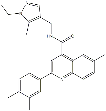 2-(3,4-dimethylphenyl)-N-[(1-ethyl-5-methylpyrazol-4-yl)methyl]-6-methylquinoline-4-carboxamide Struktur