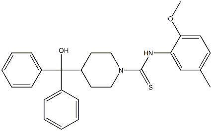 4-[hydroxy(diphenyl)methyl]-N-(2-methoxy-5-methylphenyl)piperidine-1-carbothioamide Struktur