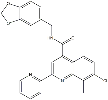 N-(1,3-benzodioxol-5-ylmethyl)-7-chloro-8-methyl-2-pyridin-2-ylquinoline-4-carboxamide Struktur