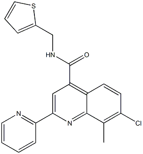 7-chloro-8-methyl-2-pyridin-2-yl-N-(thiophen-2-ylmethyl)quinoline-4-carboxamide Struktur