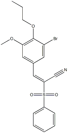 (E)-2-(benzenesulfonyl)-3-(3-bromo-5-methoxy-4-propoxyphenyl)prop-2-enenitrile Struktur