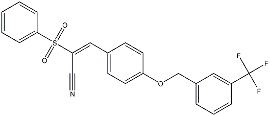 (E)-2-(benzenesulfonyl)-3-[4-[[3-(trifluoromethyl)phenyl]methoxy]phenyl]prop-2-enenitrile Struktur