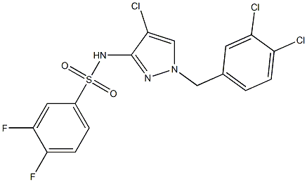 N-[4-chloro-1-[(3,4-dichlorophenyl)methyl]pyrazol-3-yl]-3,4-difluorobenzenesulfonamide Struktur