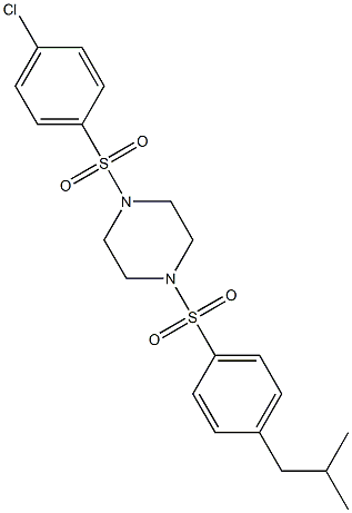 1-(4-chlorophenyl)sulfonyl-4-[4-(2-methylpropyl)phenyl]sulfonylpiperazine Struktur