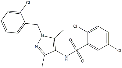 2,5-dichloro-N-[1-[(2-chlorophenyl)methyl]-3,5-dimethylpyrazol-4-yl]benzenesulfonamide Struktur