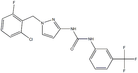 1-[1-[(2-chloro-6-fluorophenyl)methyl]pyrazol-3-yl]-3-[3-(trifluoromethyl)phenyl]urea Struktur