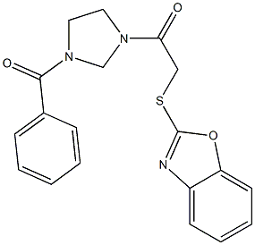 2-(1,3-benzoxazol-2-ylsulfanyl)-1-(3-benzoylimidazolidin-1-yl)ethanone Struktur