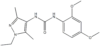 1-(2,4-dimethoxyphenyl)-3-(1-ethyl-3,5-dimethylpyrazol-4-yl)urea Struktur