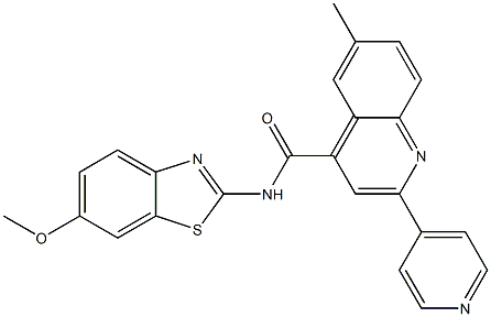 N-(6-methoxy-1,3-benzothiazol-2-yl)-6-methyl-2-pyridin-4-ylquinoline-4-carboxamide Struktur