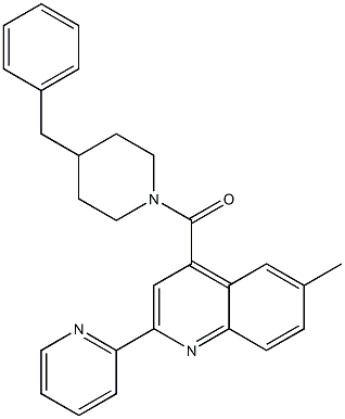 (4-benzylpiperidin-1-yl)-(6-methyl-2-pyridin-2-ylquinolin-4-yl)methanone Struktur