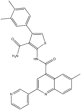 N-[3-carbamoyl-4-(3,4-dimethylphenyl)thiophen-2-yl]-6-methyl-2-pyridin-3-ylquinoline-4-carboxamide Struktur