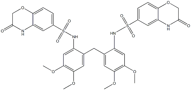 N-[2-[[4,5-dimethoxy-2-[(3-oxo-4H-1,4-benzoxazin-6-yl)sulfonylamino]phenyl]methyl]-4,5-dimethoxyphenyl]-3-oxo-4H-1,4-benzoxazine-6-sulfonamide Struktur