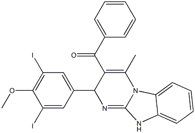 [2-(3,5-diiodo-4-methoxyphenyl)-4-methyl-2,10-dihydropyrimido[1,2-a]benzimidazol-3-yl]-phenylmethanone Struktur